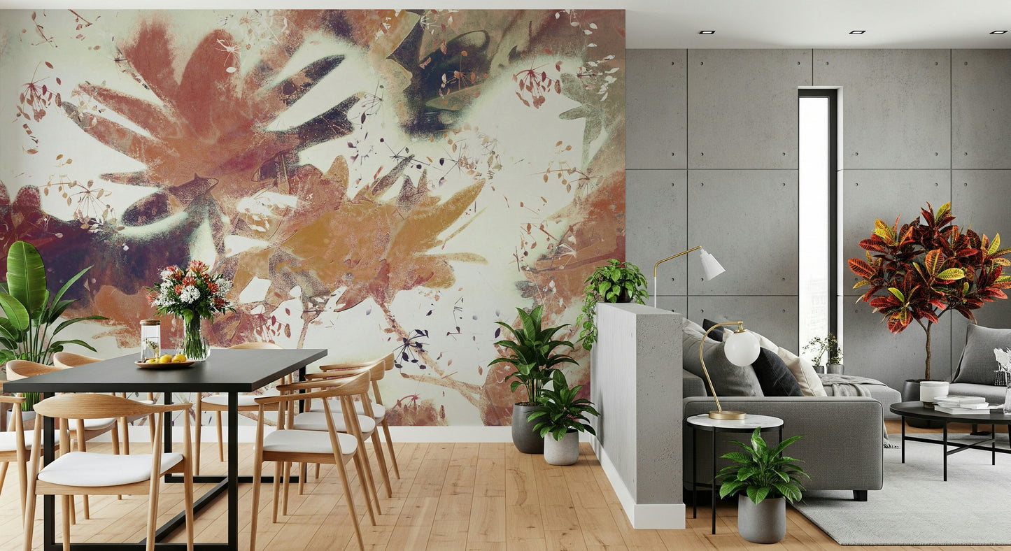 A peaceful forest landscape mural on decorative wallpaper.

