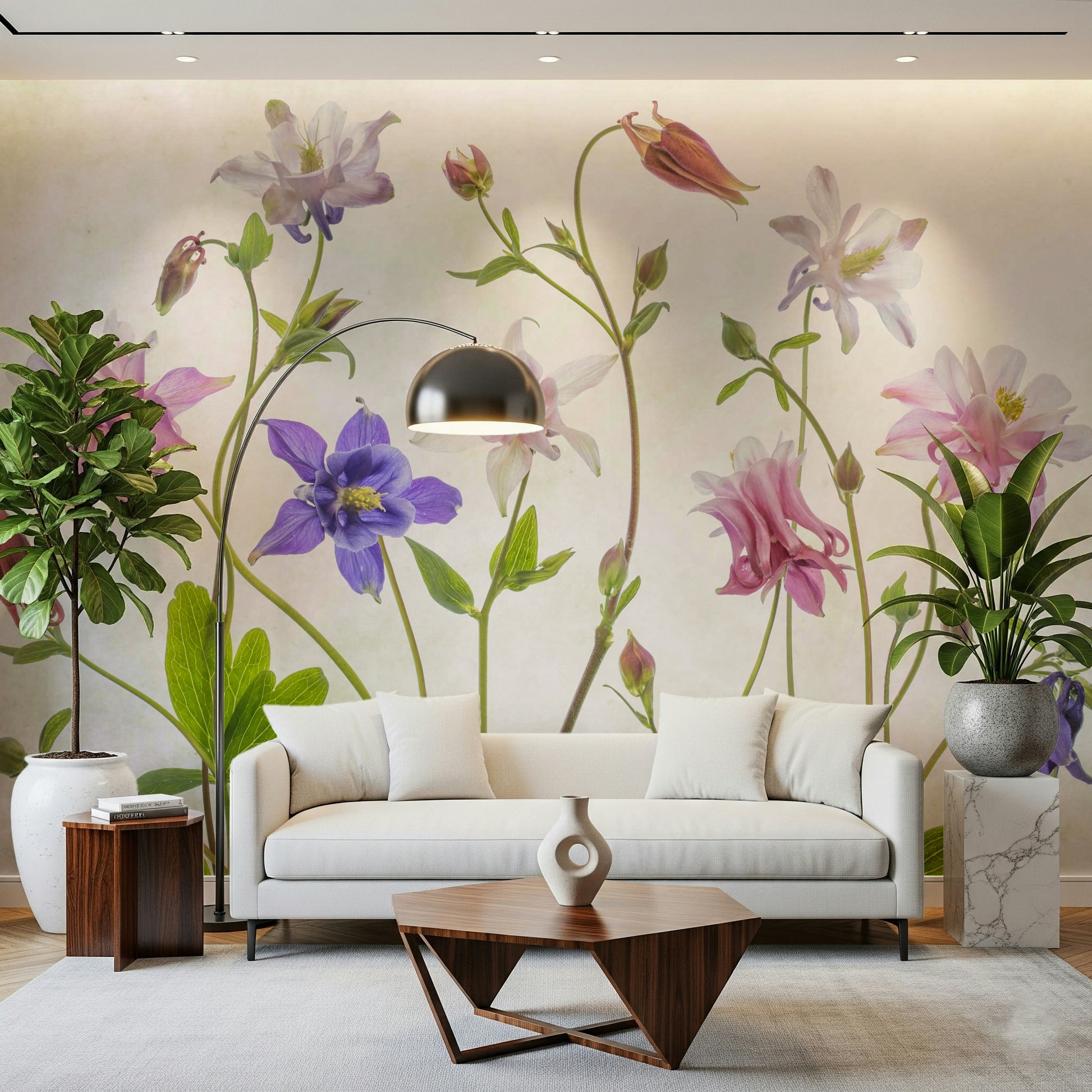 A contemplative floral pattern wallpaper mural for a feature wall.

