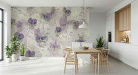 A graceful subtle flower wall mural in soft, violet tones.

