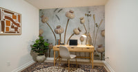 A calming foliage design wallpaper mural that defines a space.

