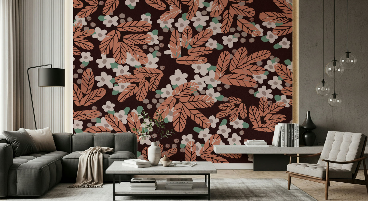 A beautiful modern art wall mural of delicate flowers.


