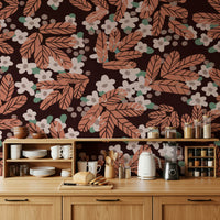 A calming floral design wallpaper mural that defines a space.

