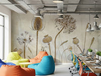 An artistic gentle bloom mural on minimalist wallpaper.

