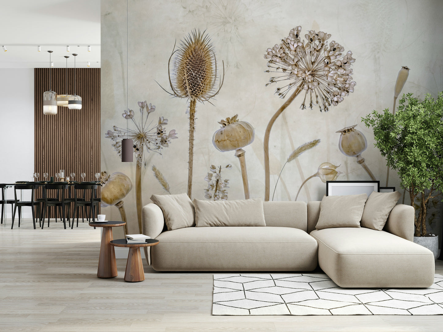An artistic nature inspired mural for home decor.


