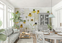 A graceful subtle bloom wall mural in soft, elegant tones.

