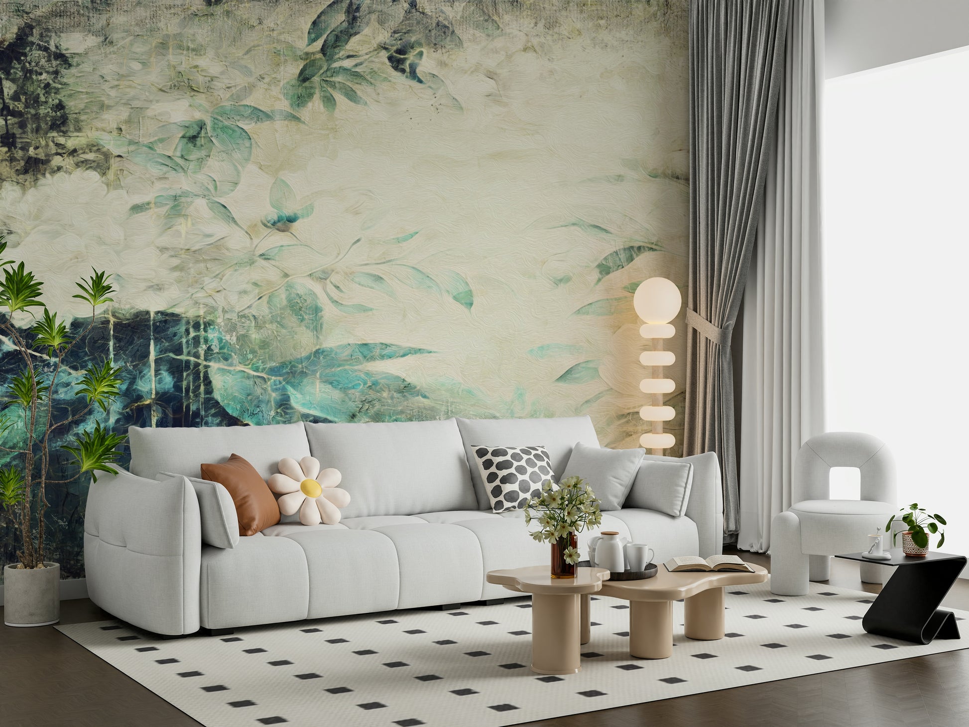 An artistic nature inspired mural for home decor.

