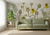 A beautiful modern art wall mural of delicate flowers.

