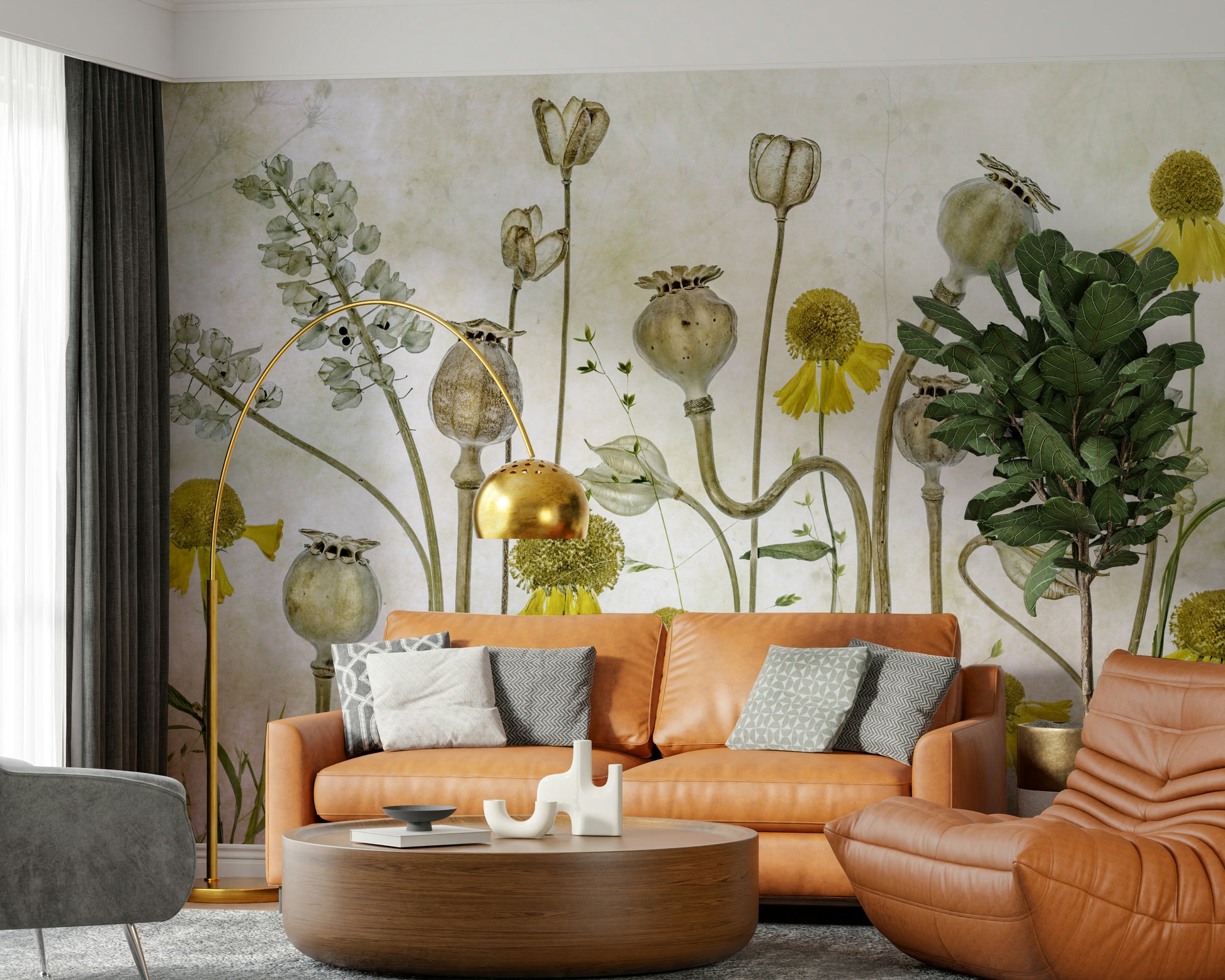 A serene botanical arrangement wall mural for your decor.

