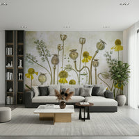A contemplative dark floral wallpaper mural for a feature wall.

