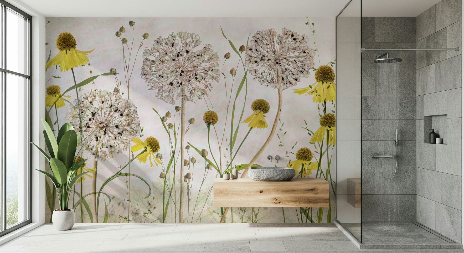 A contemplative floral pattern wallpaper mural for a feature wall.

