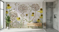 A contemplative floral pattern wallpaper mural for a feature wall.

