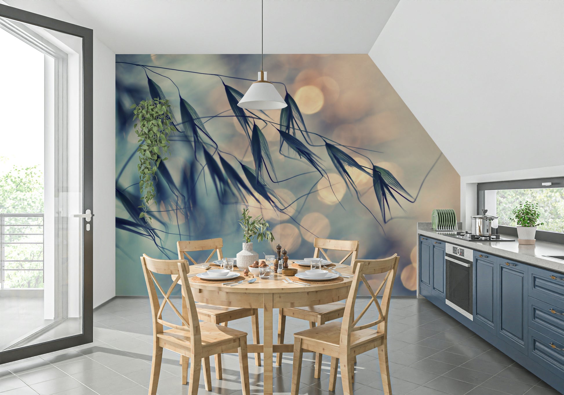 A serene botanical pattern wall mural for your decor.

