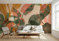 A beautiful modern art wall mural of plant leaves.

