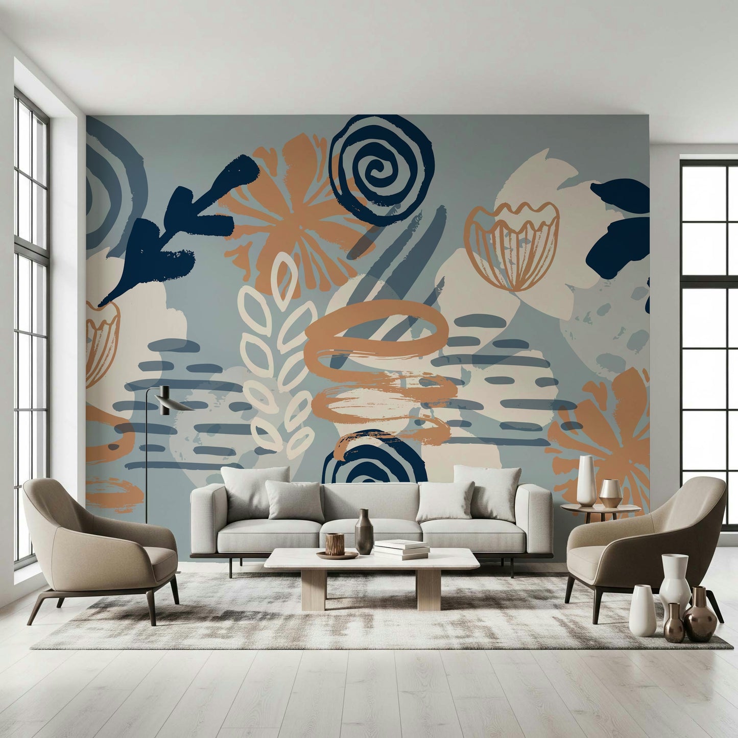 A peaceful abstract design mural on decorative wallpaper.

