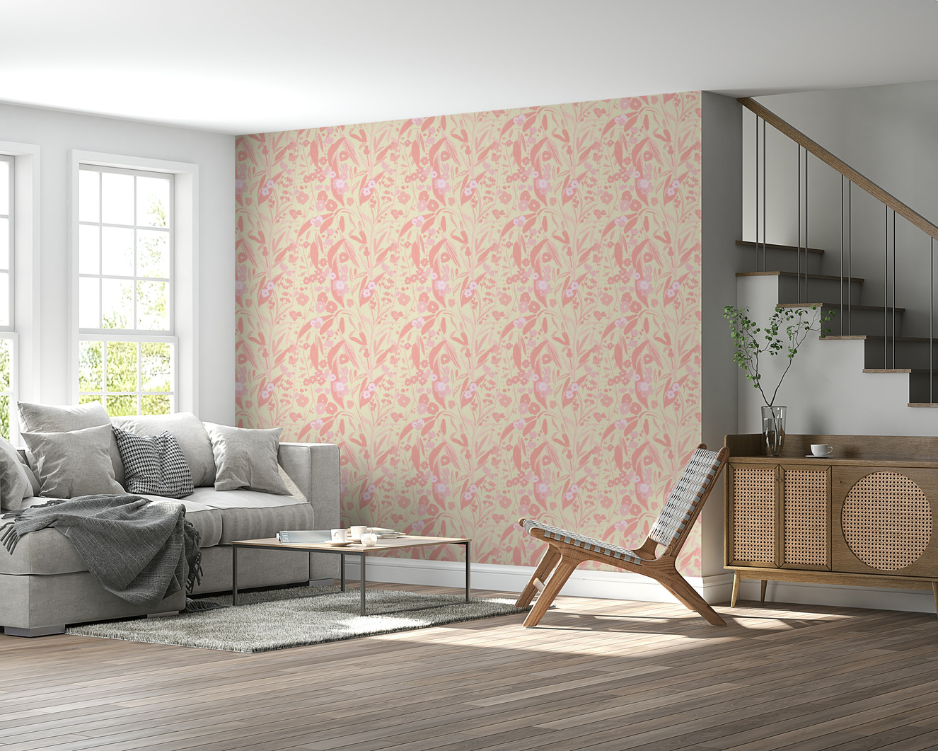 A beautiful subtle rose tinted wallpaper mural for a modern home.

