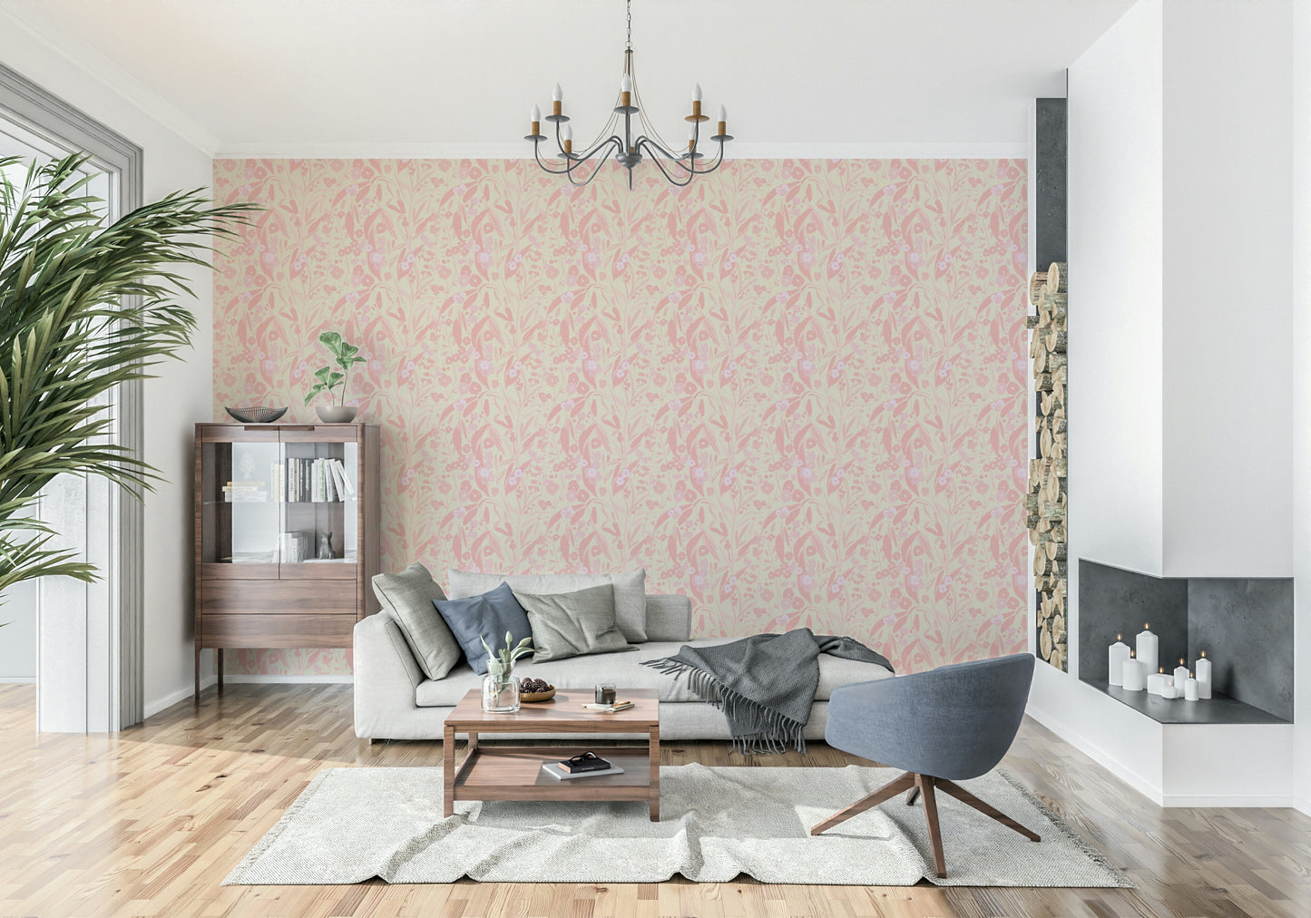 An artistic soft pink gradient mural on minimalist wallpaper.

