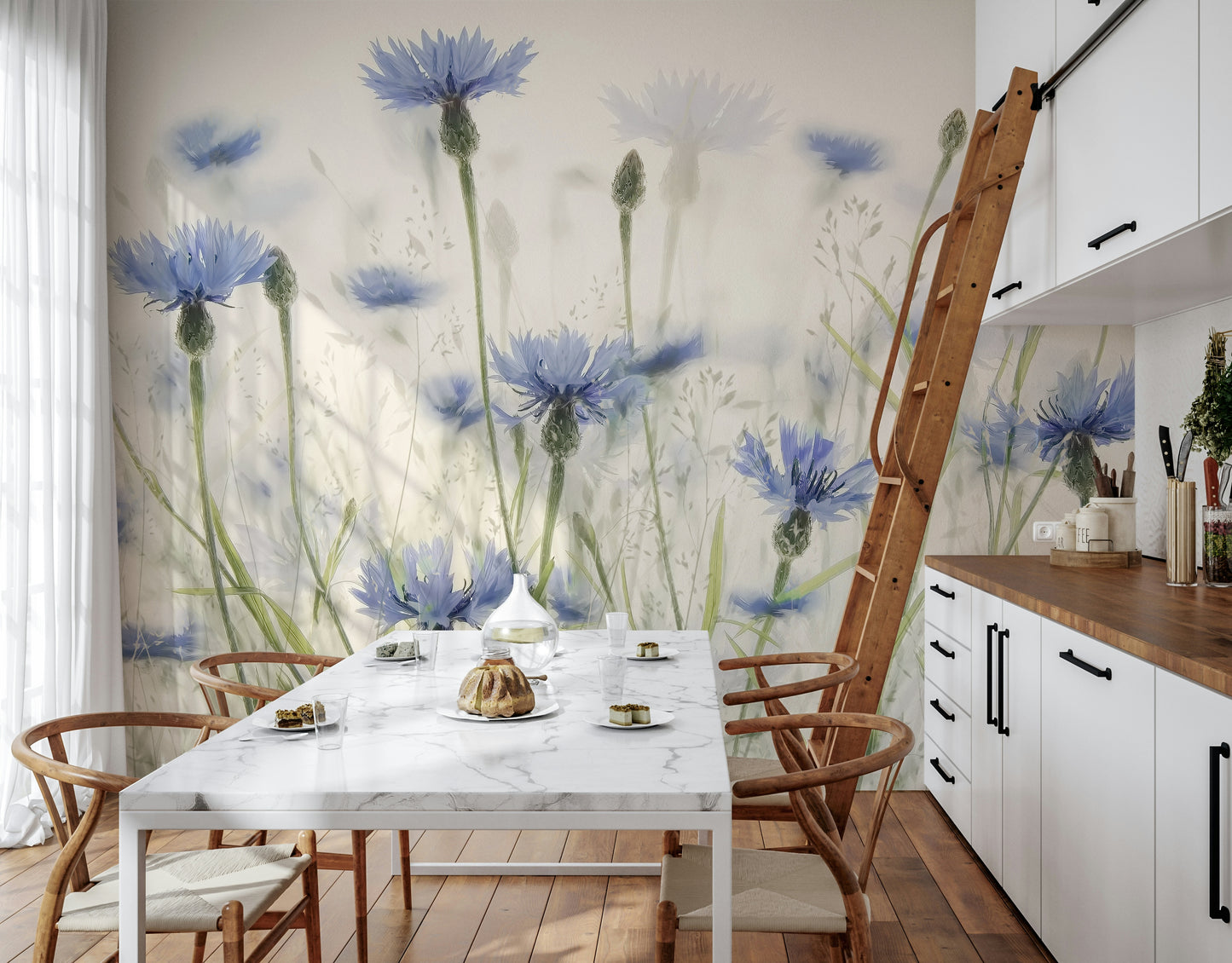 A contemplative floral pattern wallpaper mural for a feature wall.

