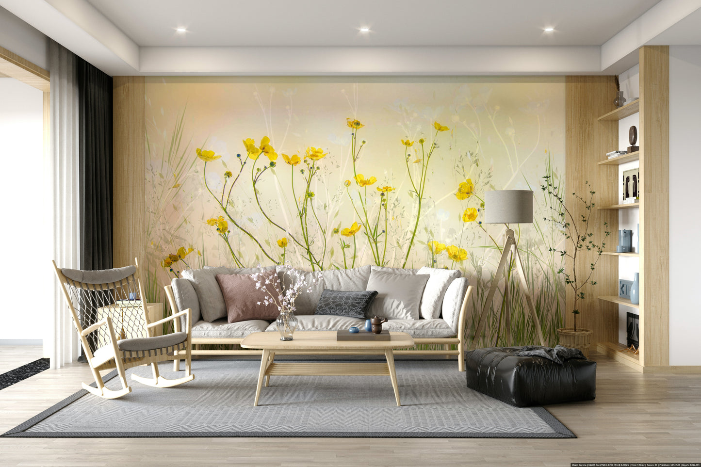 A beautiful wide-angle wall mural of a peaceful field.

