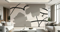 An artistic textured paint mural on minimalist wallpaper.

