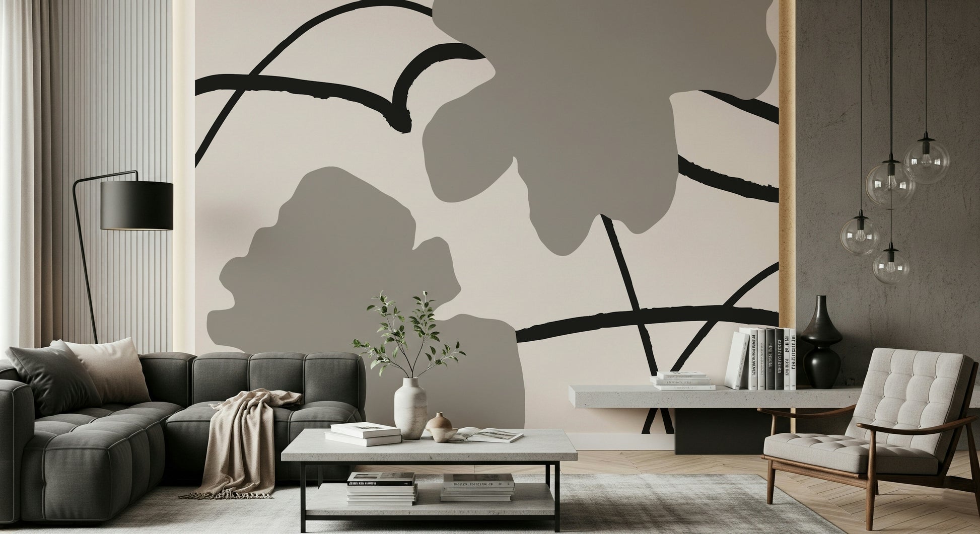 A beautiful modern art wall mural of painted lines.

