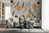 A beautiful modern art wall mural of delicate flowers.

