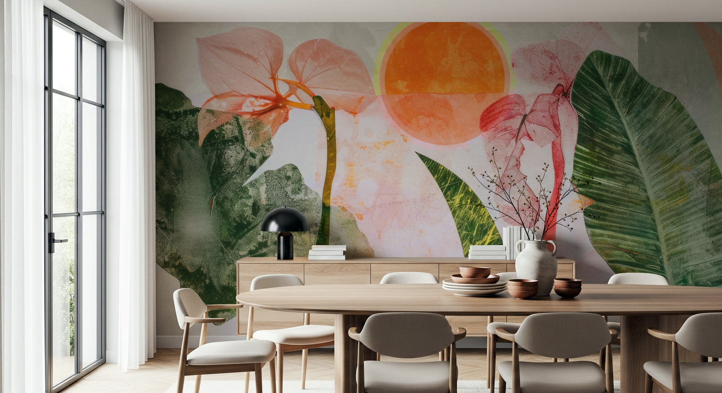 A graceful subtle leaf wall mural in bright, natural tones.

