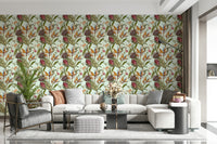 A beautiful lush botanical wallpaper mural with exotic leaves.

