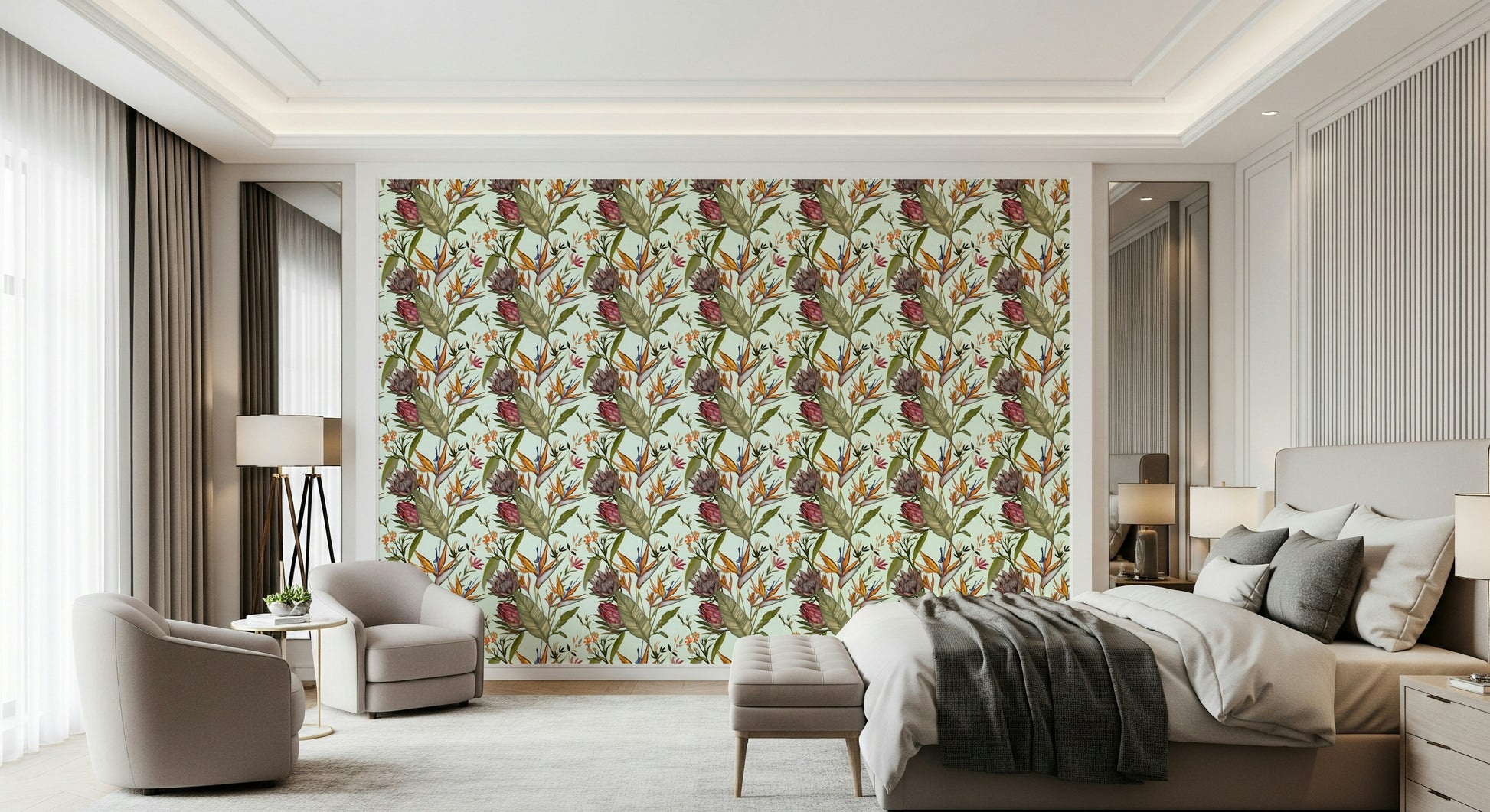 A contemplative rainforest scene wallpaper mural for a feature wall.

