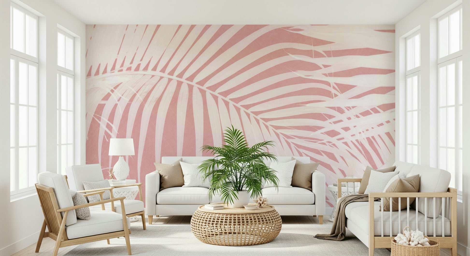 A graceful subtle leaf wall mural in soft, tranquil tones.

