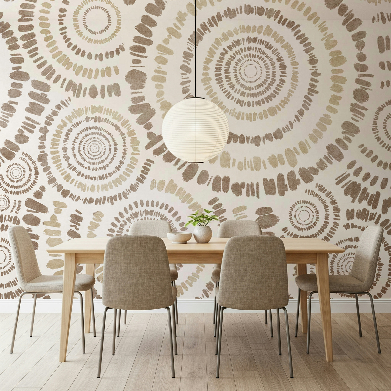 A beautiful abstract concentric circle wallpaper mural for a modern home.