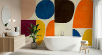 An artistic arcadia shape mural on minimalist wallpaper.