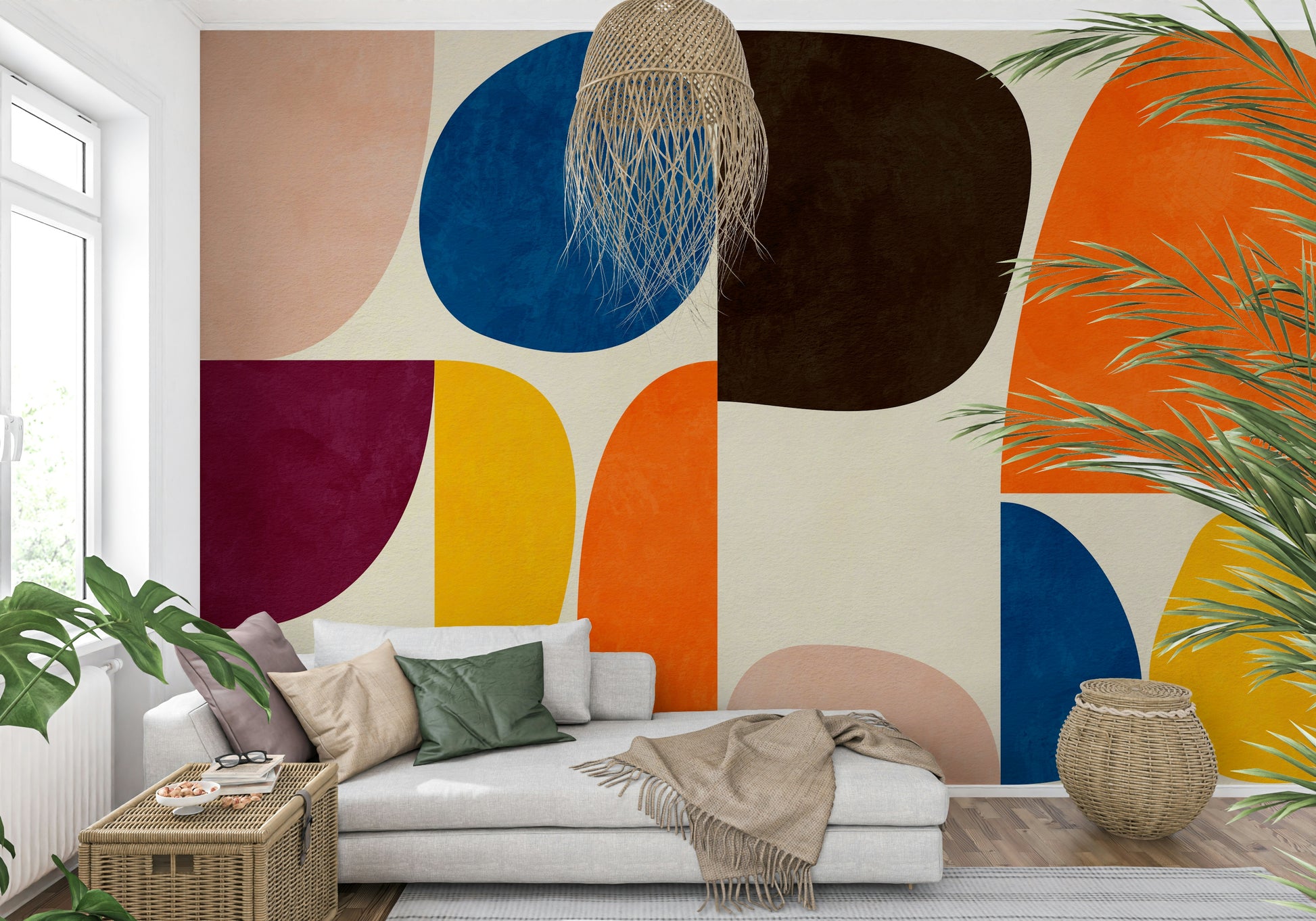 An artistic minimalist shape mural for home decor.