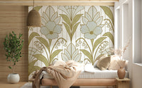 A calming floral design wallpaper mural that defines a space.