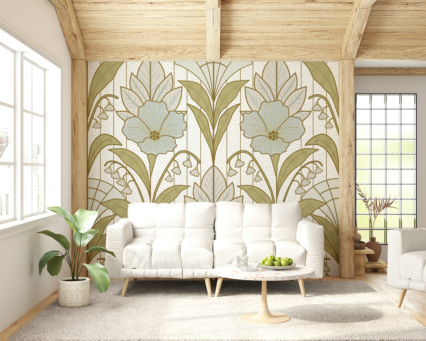 A beautiful modern art wall mural of delicate flowers.