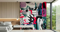 A beautiful abstract art wallpaper mural with clashing, bold colors.