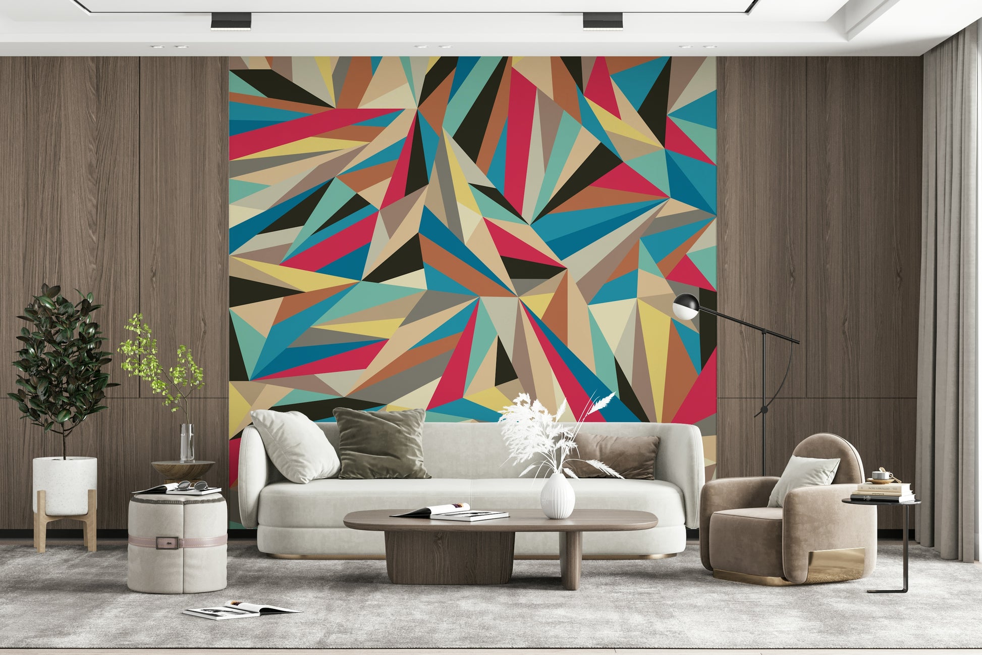 A beautiful modern art wall mural for a living room.