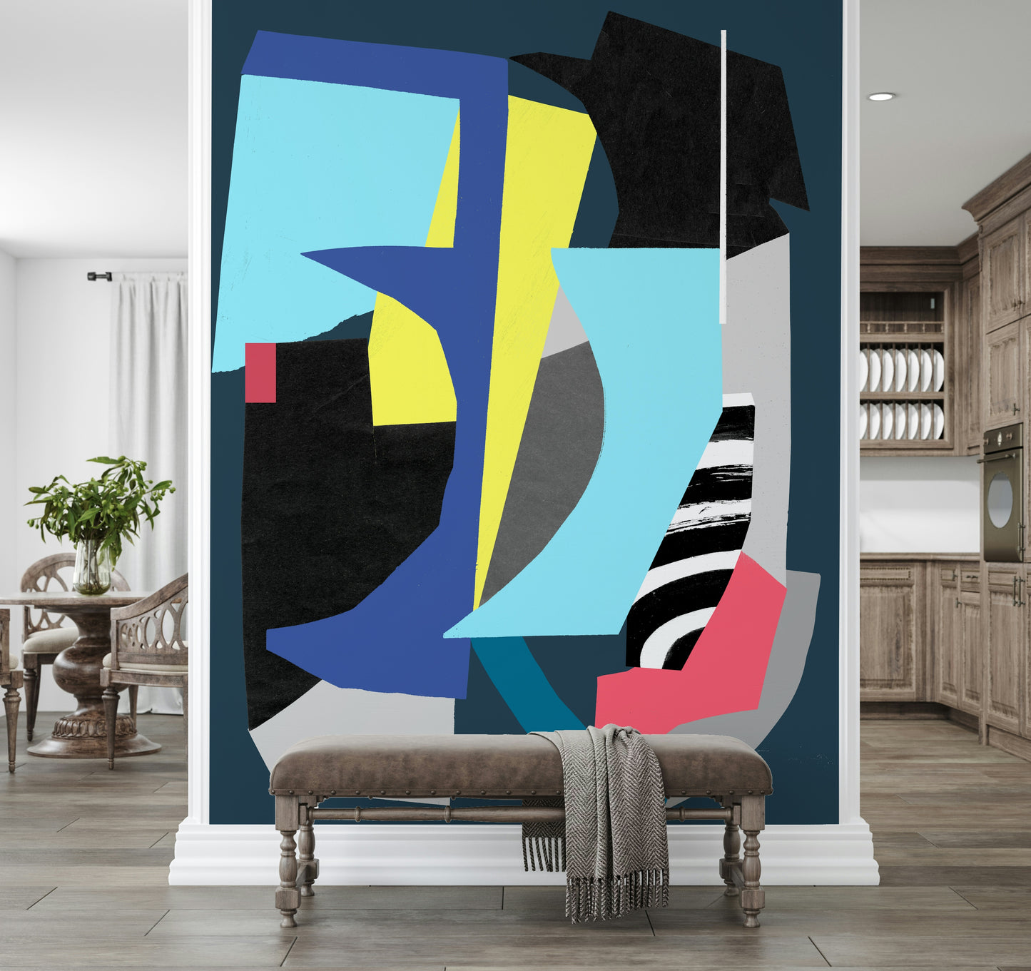 An artistic minimalist design mural for home decor.