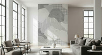 A serene abstract silver wall mural for futuristic decor.