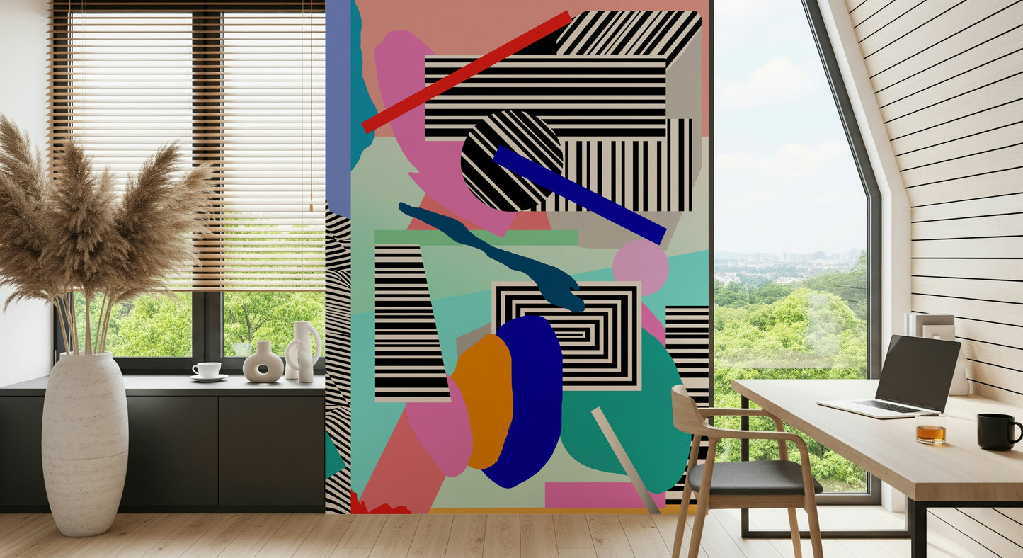 A contemplative geometric design wallpaper mural for a feature wall.


