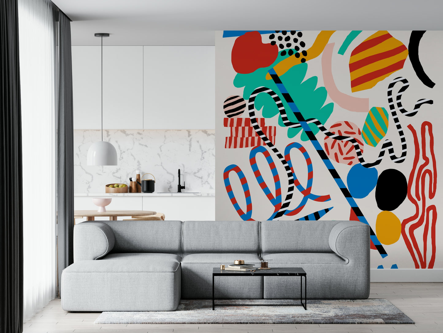 A beautiful abstract art wallpaper mural with ascending lines.

