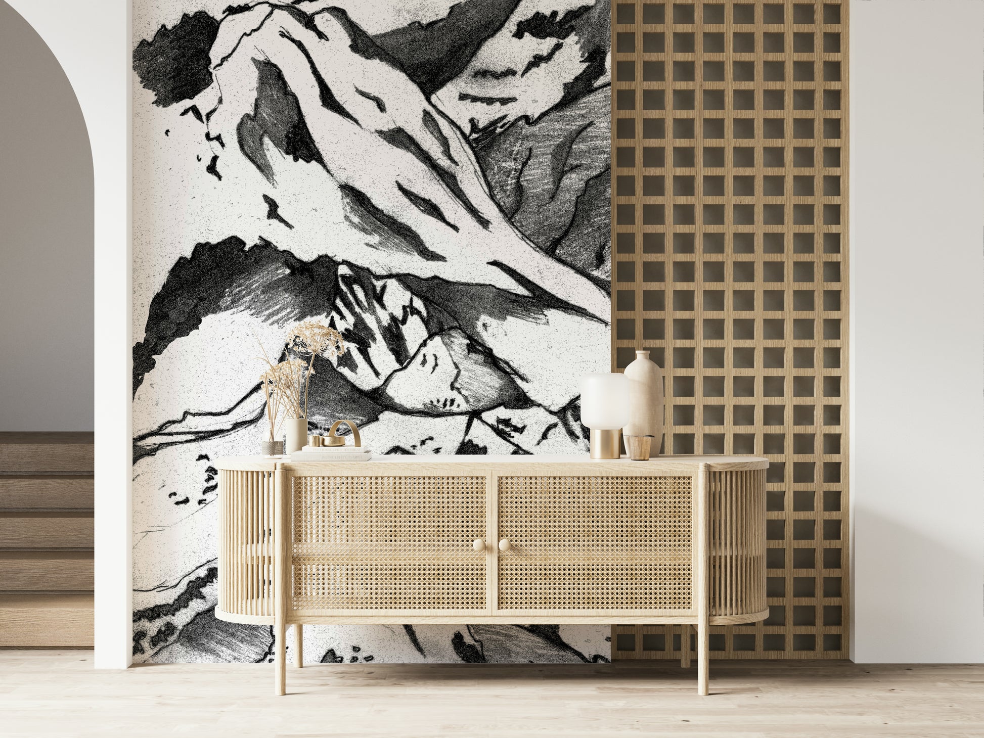 A serene majestic mountain wall mural for your decor.

