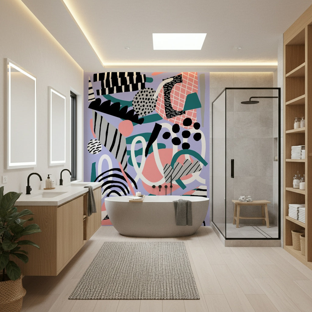 An artistic minimalist form mural for home decor.

