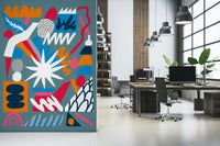 A contemplative colorful burst wallpaper mural for a feature wall.

