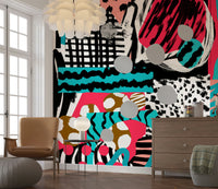 An artistic minimalist form mural for home decor.

