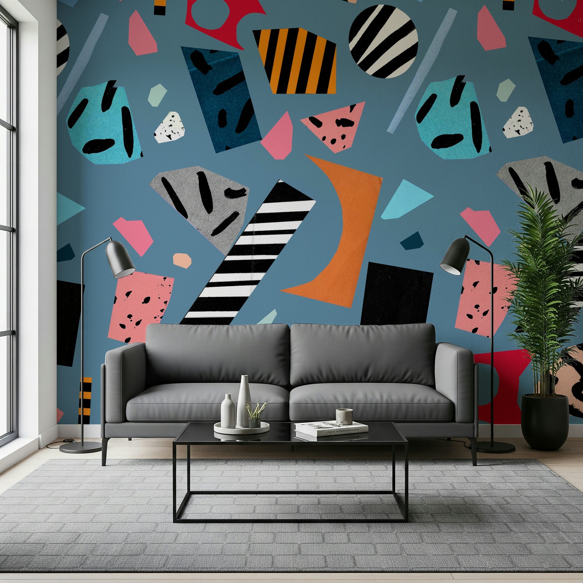 A beautiful modern art wall mural for a home office.

