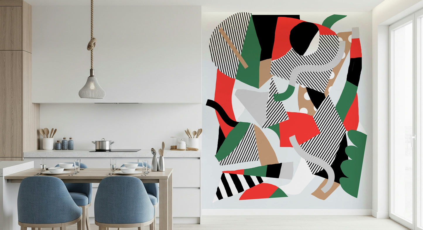 A contemplative bright red design wallpaper mural for a feature wall.

