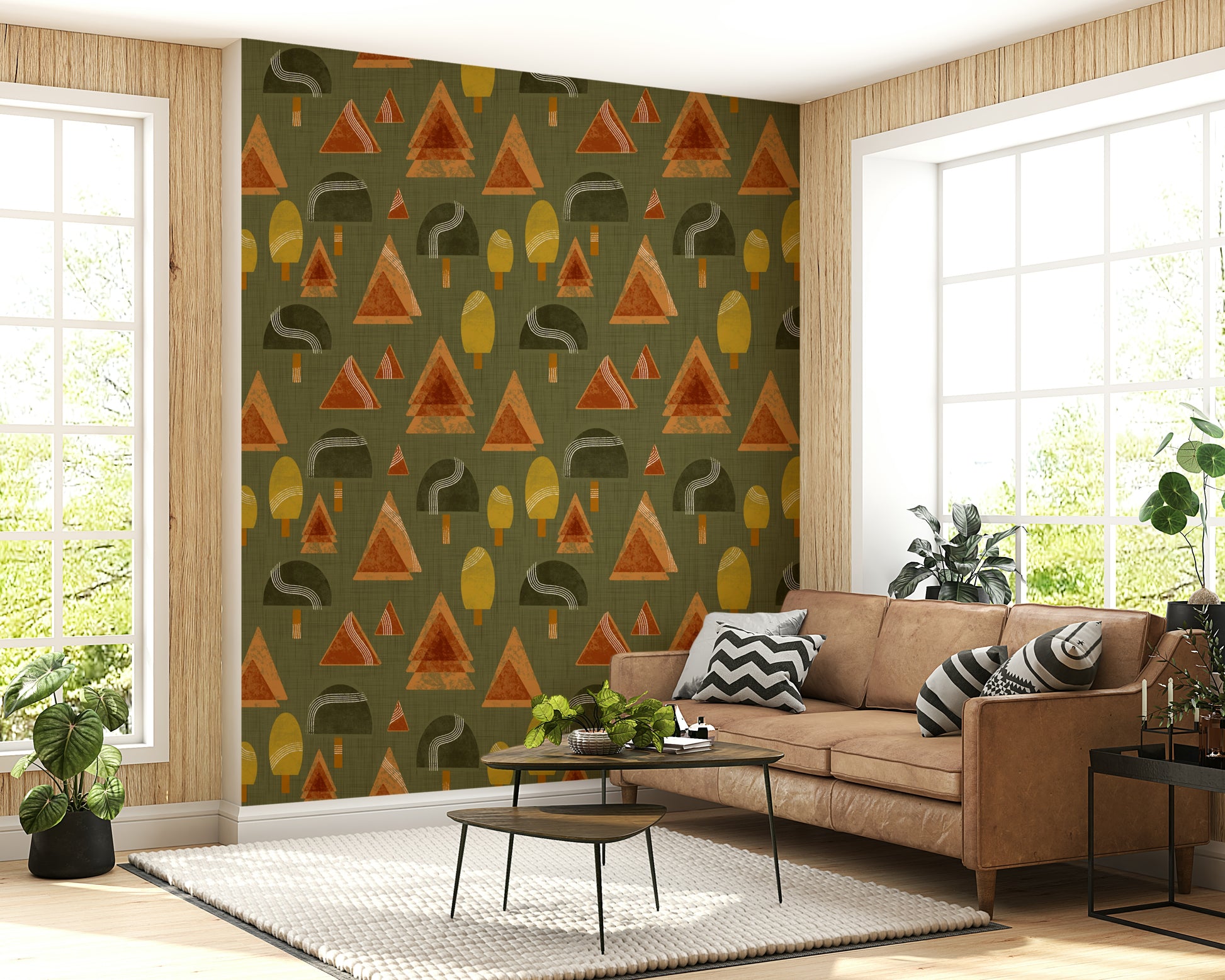 A contemplative stylish pattern wallpaper mural for a feature wall.

