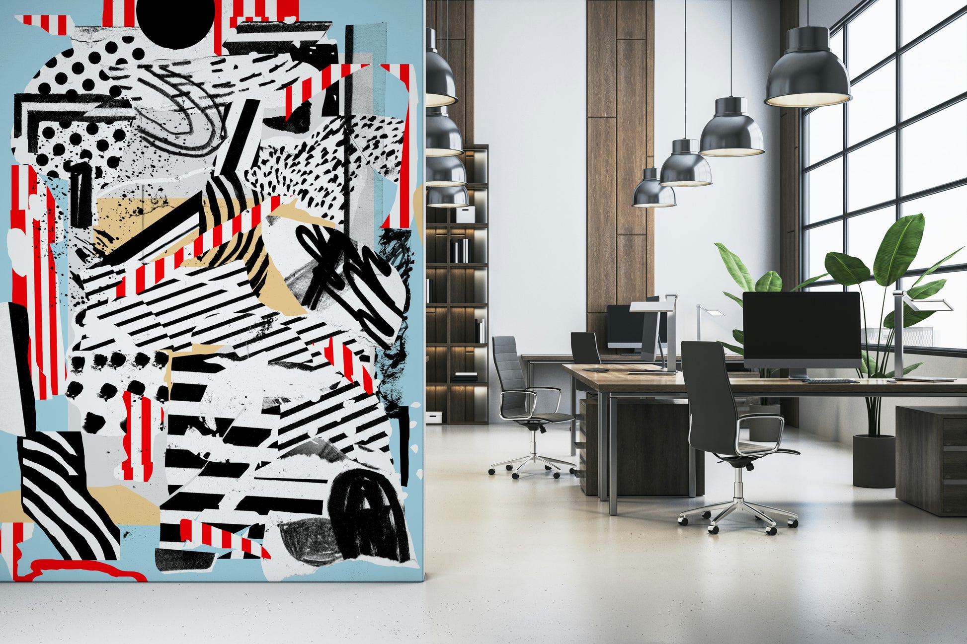 A graceful subtle stone pattern wall mural in cool, blue tones.

