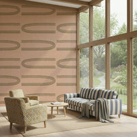 A serene mid-century modern wall mural with abstract lines.

