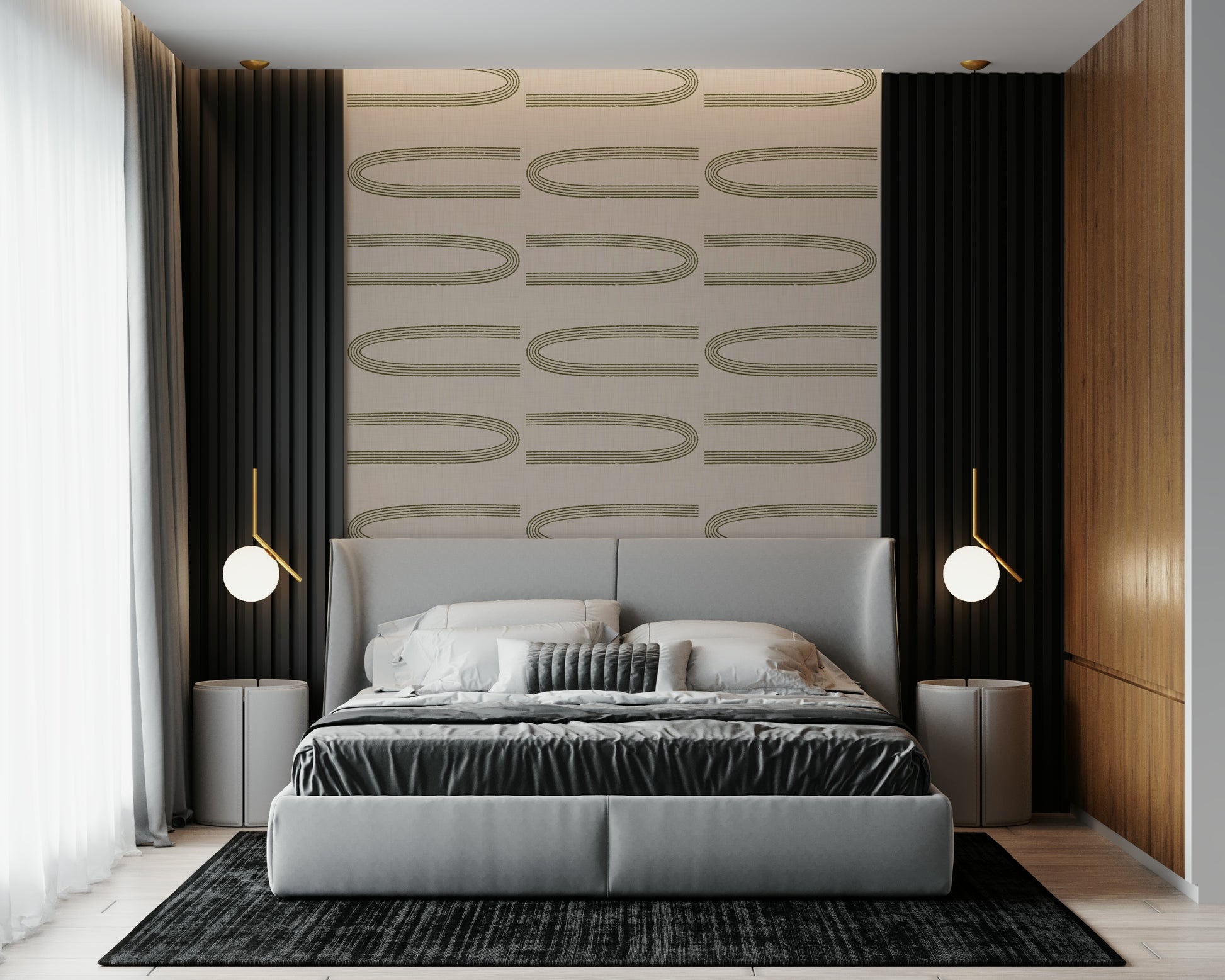A contemplative mid-century design wallpaper mural for a feature wall.

